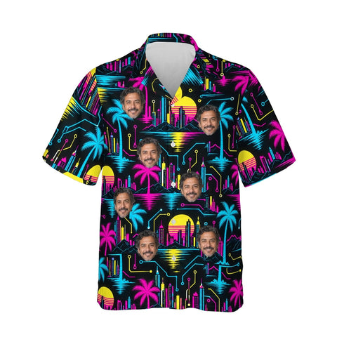 Cyberpunk Sci-Fi Hawaiian Shirt personalized with printed faces, front view