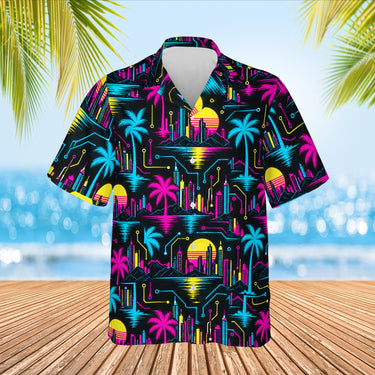 Cyberpunk Sci-Fi Hawaiian Shirt print before personalizing, front view