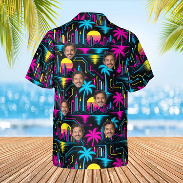 Cyberpunk Sci-Fi Hawaiian Shirt with custom faces, back view