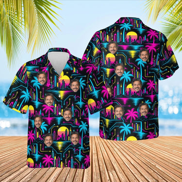 Cyberpunk Sci-Fi Hawaiian Shirt with custom faces, front and back