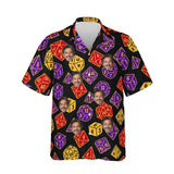 D20 Dice Tabletop RPG Hawaiian Shirt personalized with printed faces, front view