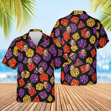 D20 Dice Tabletop RPG Hawaiian Shirt with custom faces, front and back