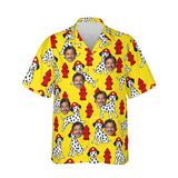 Dalmatian Firehouse Firefighter Hawaiian Shirt personalized with printed faces, front view