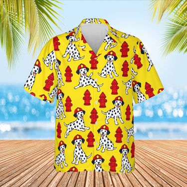 Dalmatian Firehouse Firefighter Hawaiian Shirt print before personalizing, front view