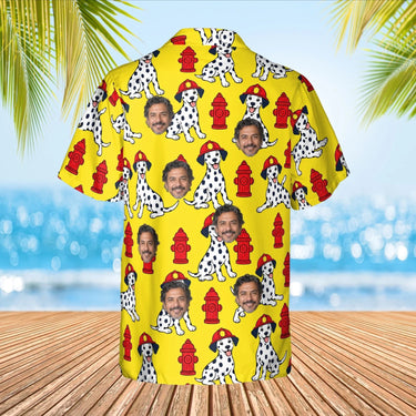 Dalmatian Firehouse Firefighter Hawaiian Shirt with custom faces, back view