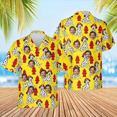 Dalmatian Firehouse Firefighter Hawaiian Shirt with custom faces, front and back