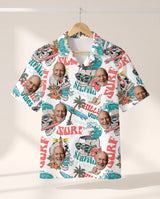 Day of the Dead Surf Skeleton personalized Hawaiian shirt printed with customer faces