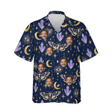 Death Moth & Moon Goth Hawaiian Shirt personalized with printed faces, front view