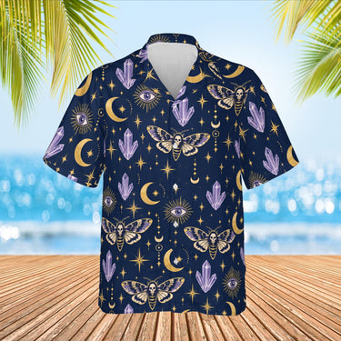 Death Moth & Moon Goth Hawaiian Shirt print before personalizing, front view