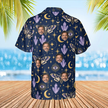 Death Moth & Moon Goth Hawaiian Shirt with custom faces, back view