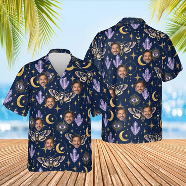 Death Moth & Moon Goth Hawaiian Shirt with custom faces, front and back