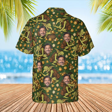 Dice Goblin RPG Hawaiian Shirt with custom faces, back view