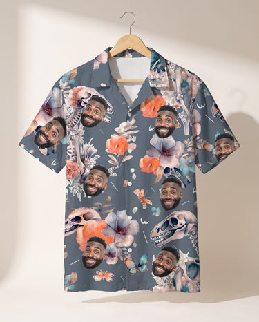 Dino Flower Floral personalized Hawaiian shirt printed with customer faces