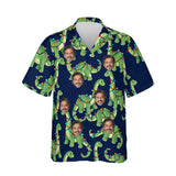 Dino Lights Dinosaur Christmas Hawaiian Shirt personalized with printed faces, front view