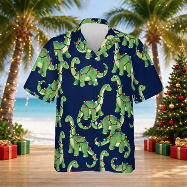 Dino Lights Dinosaur Christmas Hawaiian Shirt print before personalizing, front view