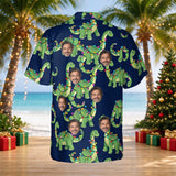 Dino Lights Dinosaur Christmas Hawaiian Shirt with custom faces, back view