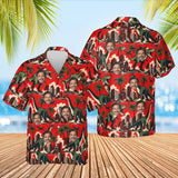 Dinosaur Stomp Kaiju Hawaiian Shirt with custom faces, front and back