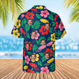 Disc & Hibiscus Disc Golf Hawaiian Shirt with custom faces, back view