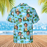Dogs Driving Golf Carts Funny Hawaiian Golf Shirt with custom faces, back view