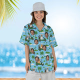 Woman wearing the Dogs Driving Golf Carts Funny Hawaiian Golf Shirt with custom faces