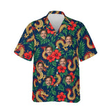 Dragon & Hibiscus Fantasy RPG Hawaiian Shirt personalized with printed faces, front view