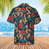 Dragon & Hibiscus Fantasy RPG Hawaiian Shirt with custom faces, back view