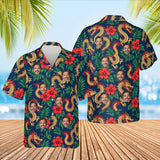 Dragon & Hibiscus Fantasy RPG Hawaiian Shirt with custom faces, front and back