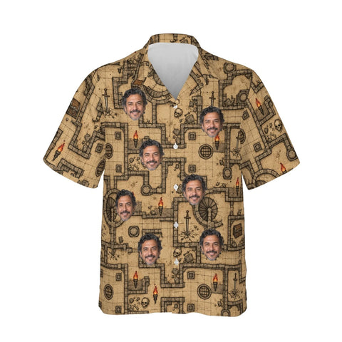 Dungeon Map RPG Hawaiian Shirt personalized with printed faces, front view