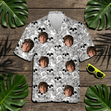 Edgy Skull Surf custom Hawaiian shirt with photos, example 1