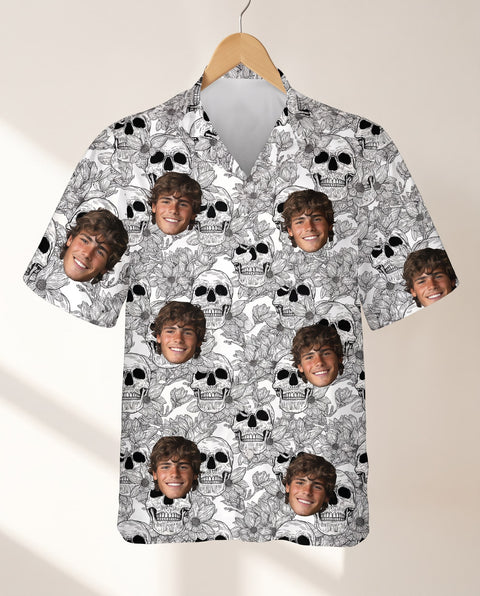Edgy Skull Surf personalized Hawaiian shirt printed with customer faces