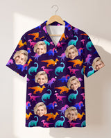 Electric Neon Dinosaur personalized Hawaiian shirt printed with customer faces
