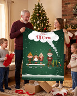 Papa's Elf Crew personalized grandpa blanket with grandkids names held by grandpa and grandkids