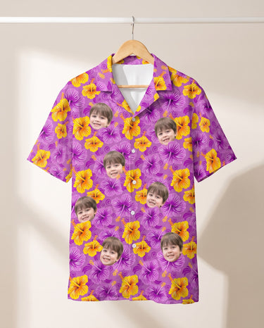 Enchanted Hibiscus Garden personalized Hawaiian shirt printed with customer faces