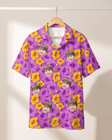 Enchanted Hibiscus Garden personalized Hawaiian shirt printed with customer faces
