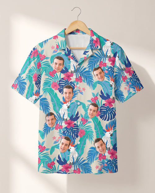 Exotic Cockatoo Paradise personalized Hawaiian shirt printed with customer faces