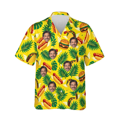Fast Food Paradise Ugly Hawaiian Shirt personalized with printed faces, front view