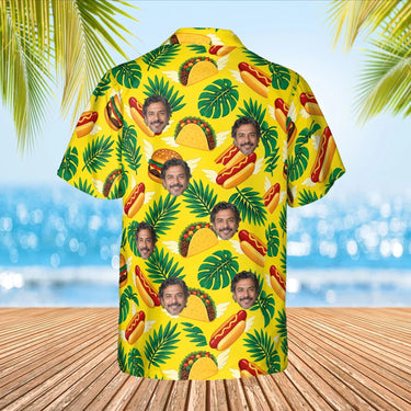 Fast Food Paradise Ugly Hawaiian Shirt with custom faces, back view