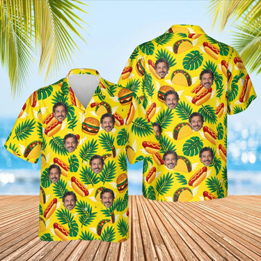 Fast Food Paradise Ugly Hawaiian Shirt with custom faces, front and back