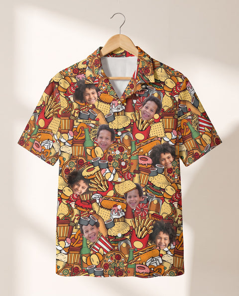 Fast Food Party personalized Hawaiian shirt printed with customer faces