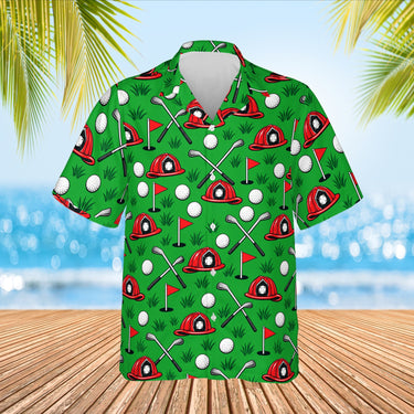 Firefighter Golf Hawaiian Golf Shirt print before personalizing, front view