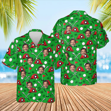 Firefighter Golf Hawaiian Golf Shirt with custom faces, front and back