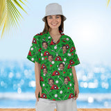 Woman wearing the Firefighter Golf Hawaiian Golf Shirt with custom faces