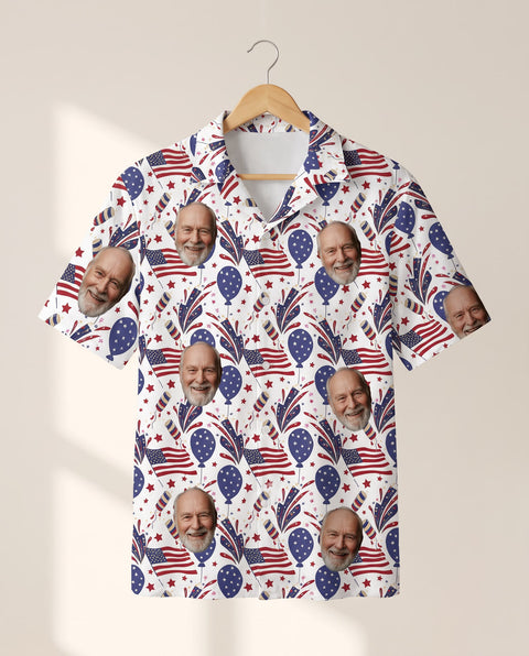 Fireworks USA Party personalized Hawaiian shirt printed with customer faces