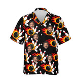 Flaming Ball Hawaiian Bowling Shirt personalized with printed faces, front view