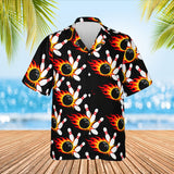Flaming Ball Hawaiian Bowling Shirt print before personalizing, front view