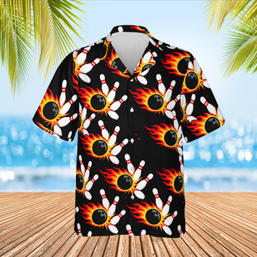 Flaming Ball Hawaiian Bowling Shirt print before personalizing, front view