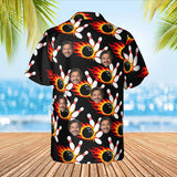 Flaming Ball Hawaiian Bowling Shirt with custom faces, back view