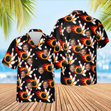 Flaming Ball Hawaiian Bowling Shirt with custom faces, front and back