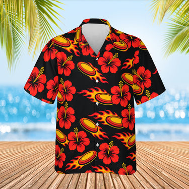 Flaming Disc Golf Hawaiian Shirt print before personalizing, front view