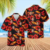 Flaming Disc Golf Hawaiian Shirt with custom faces, front and back